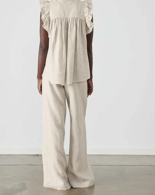 Schwarzes, schlichtes Baumwoll-Zweiteiler-Set mit Rüschen