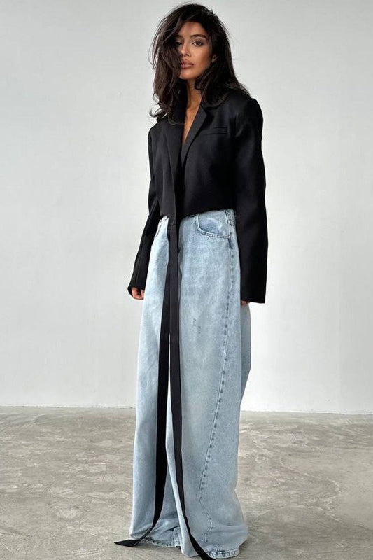 Blazer in Unifarbe mit Bindekragen