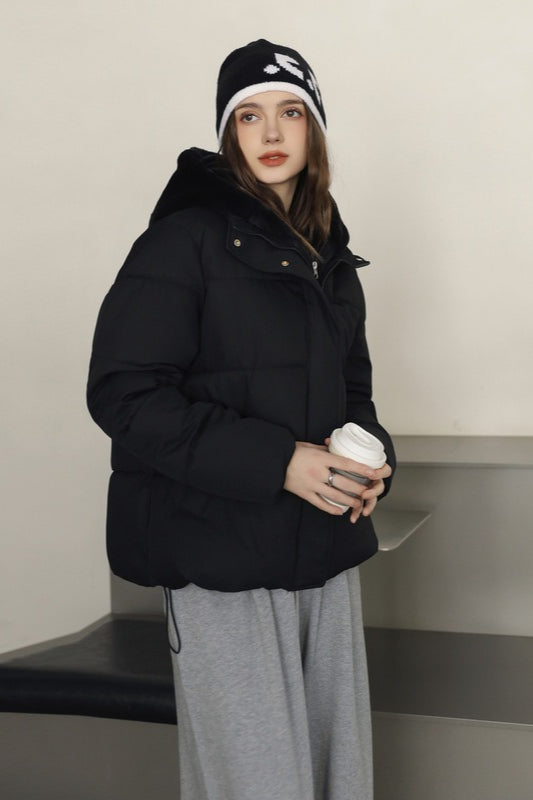 Faux Fur Panel Cropped Puffer Jacket M / Black