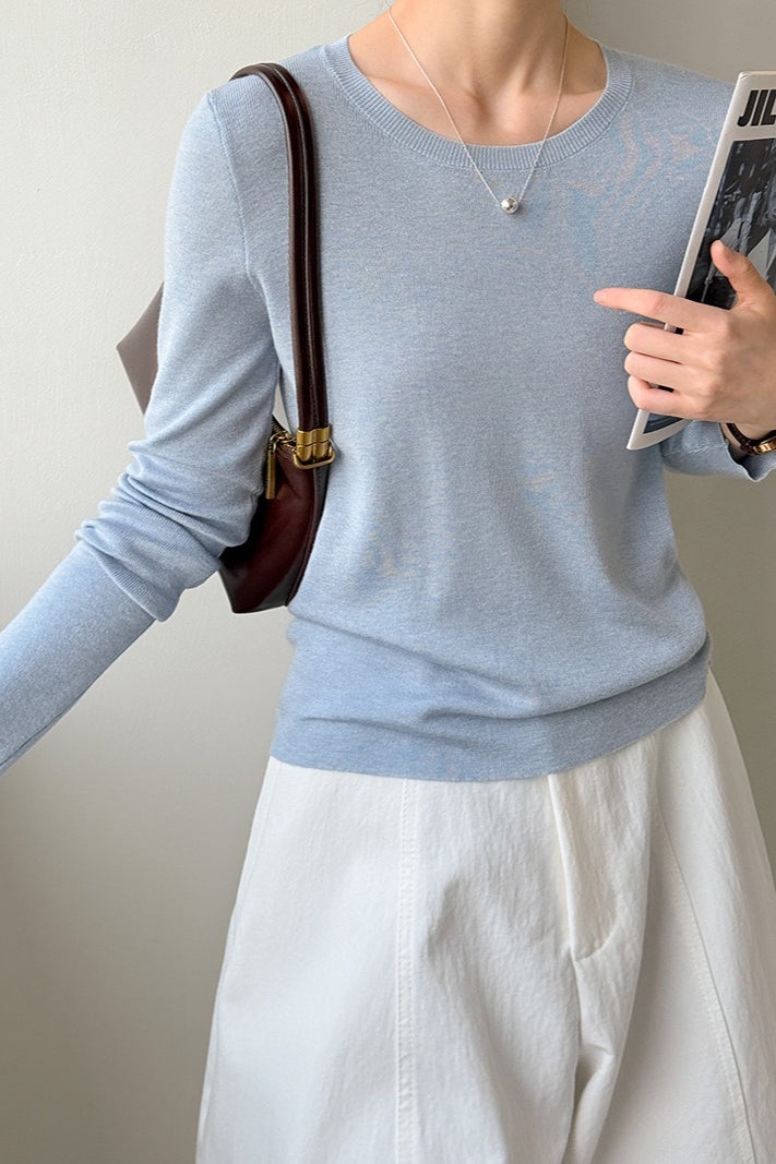 Slim-Fit Crew Neck Layering Knit Top