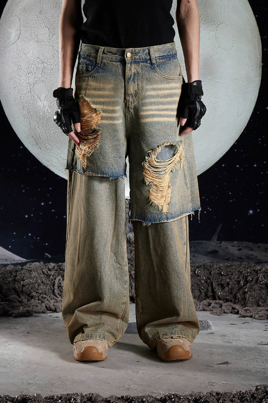 Punk-zerrissene Jeans mit lockerer Passform 