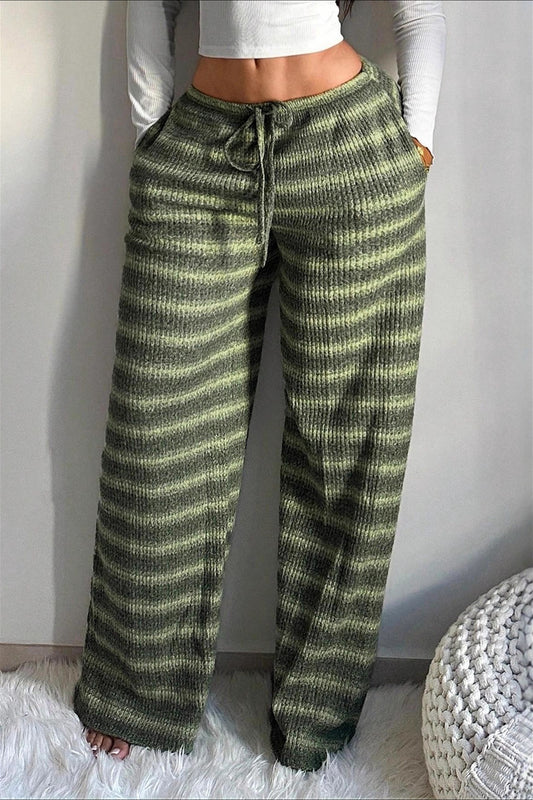 Horizontal Stripe Drawstring Wide Leg Pants