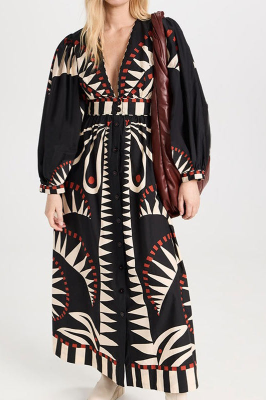 Retro-Blumenkleid mit langen Ärmeln im Boho-Stil