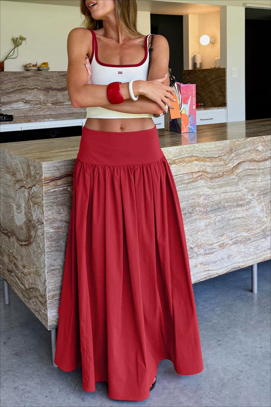 Pleated A-Line Maxi Skirt