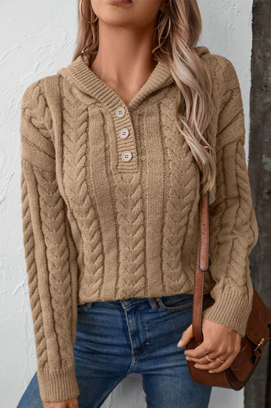 Vintage-Kapuzenpullover in Unifarbe mit Knopfleiste, dick und warm