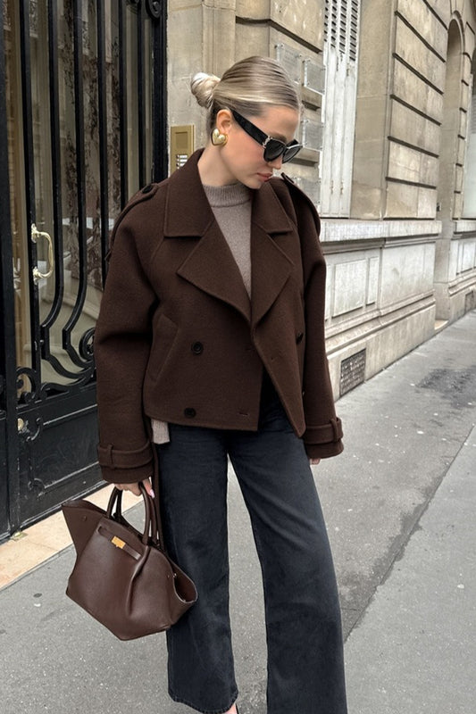 Cropped Double Breasted Belted Wool Jacket