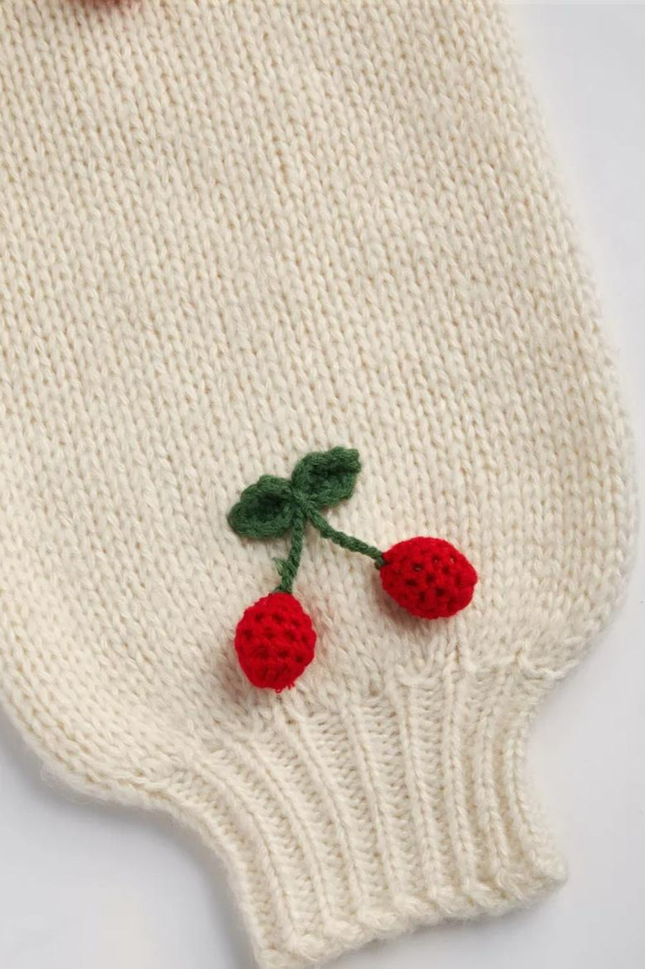 Cherry Embroidered Knit Cardigan Sweater