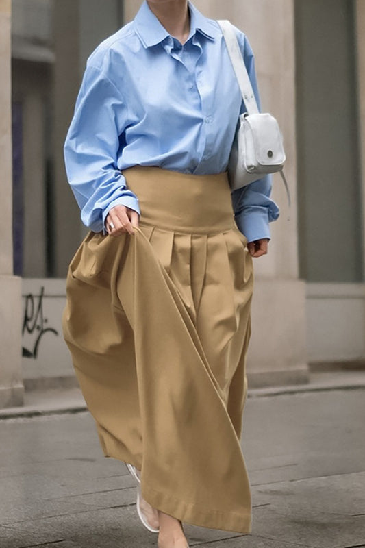 Pleated Cotton Maxi Skirt