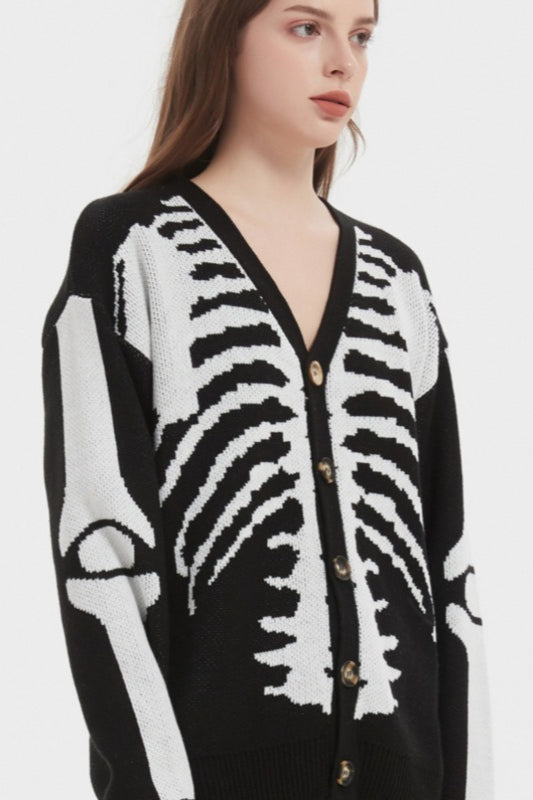 Skull Print Knit Cardigan
