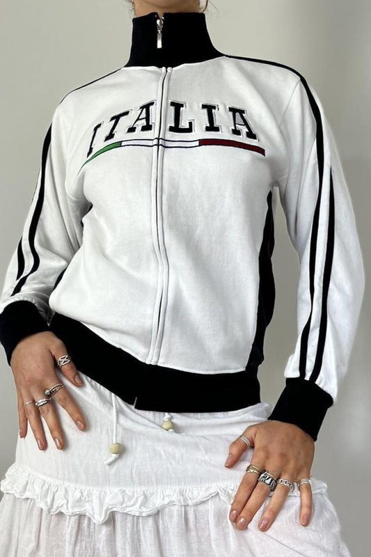 Retro-Sweatshirt mit Stickerei und Reißverschluss im Y2K-Gothic-Stil