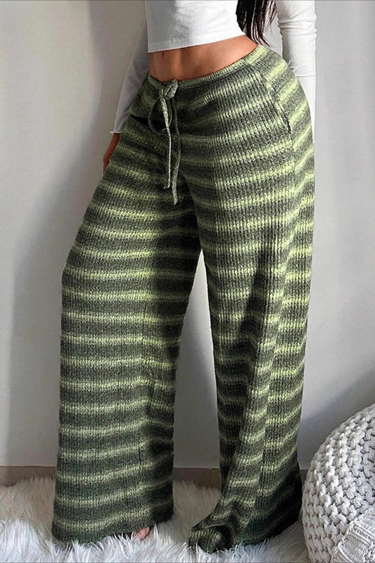 Horizontal Stripe Drawstring Wide Leg Pants