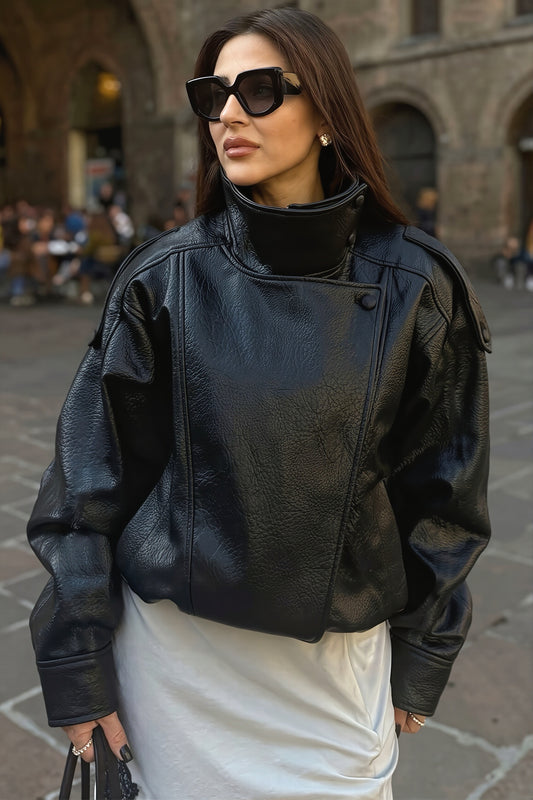 Oversized High Collar Faux Leather Jacket