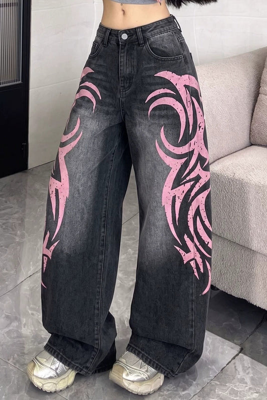 Tribal Print Wide-Leg Jeans