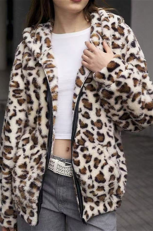 Double Fleece Printed Zipper Hooded Cardigan Hoodie