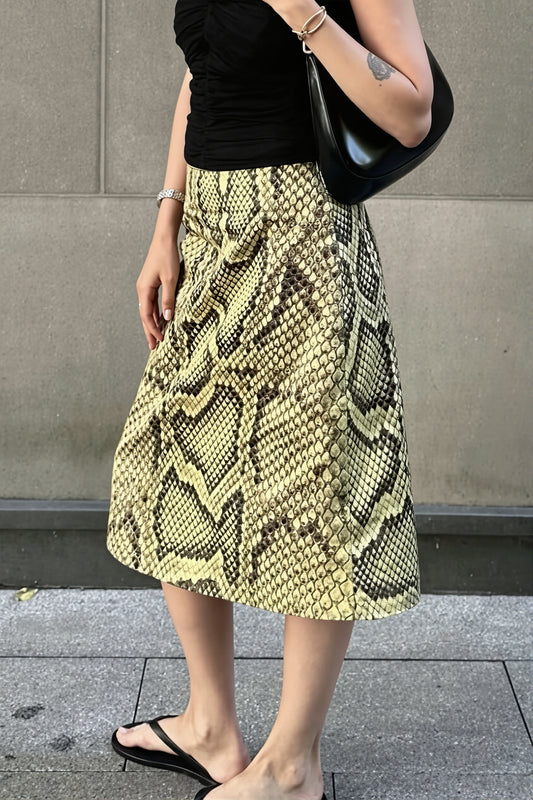 Snake Print Straight Midi Skirt