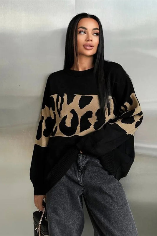 Vintage Leoparden Strickpullover