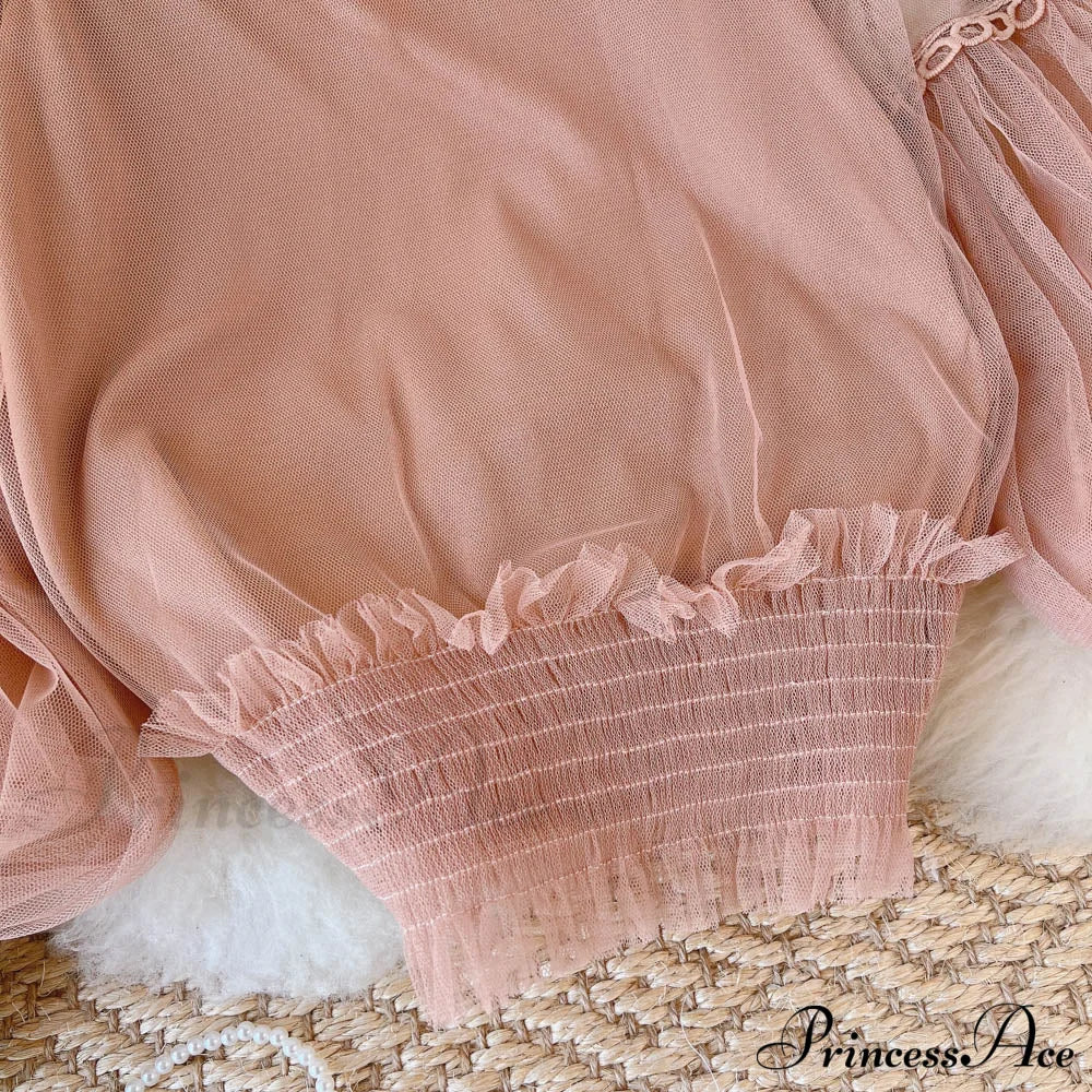 3D Blouse Top Lace Mesh Shirts Spring Lantern Elegant Arm Blusas Women Sheer Flowered Femininas