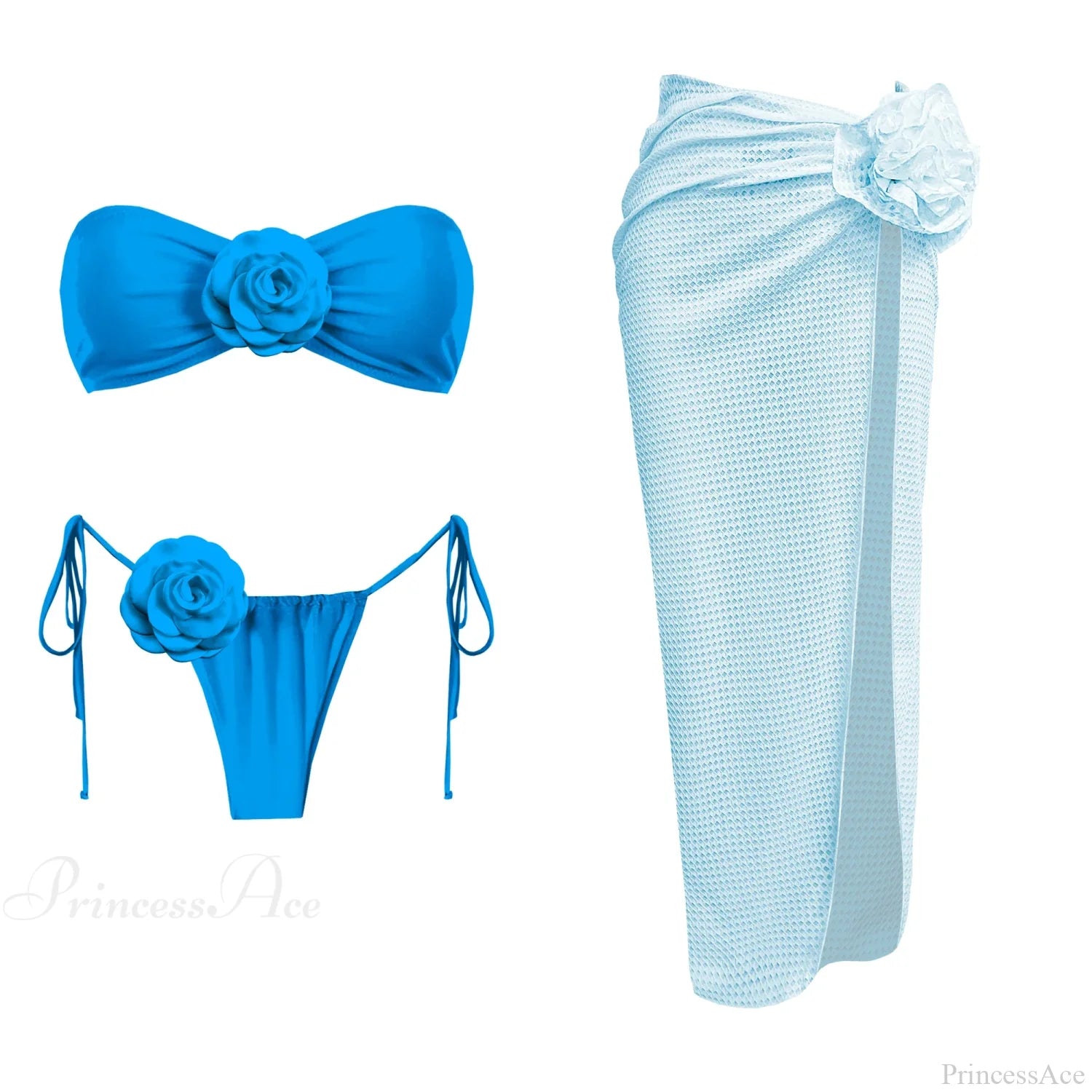 3D Flower Bandage Bikini Set blue / S