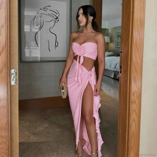 3D Flower Bandage Bikini Set pink1 / S