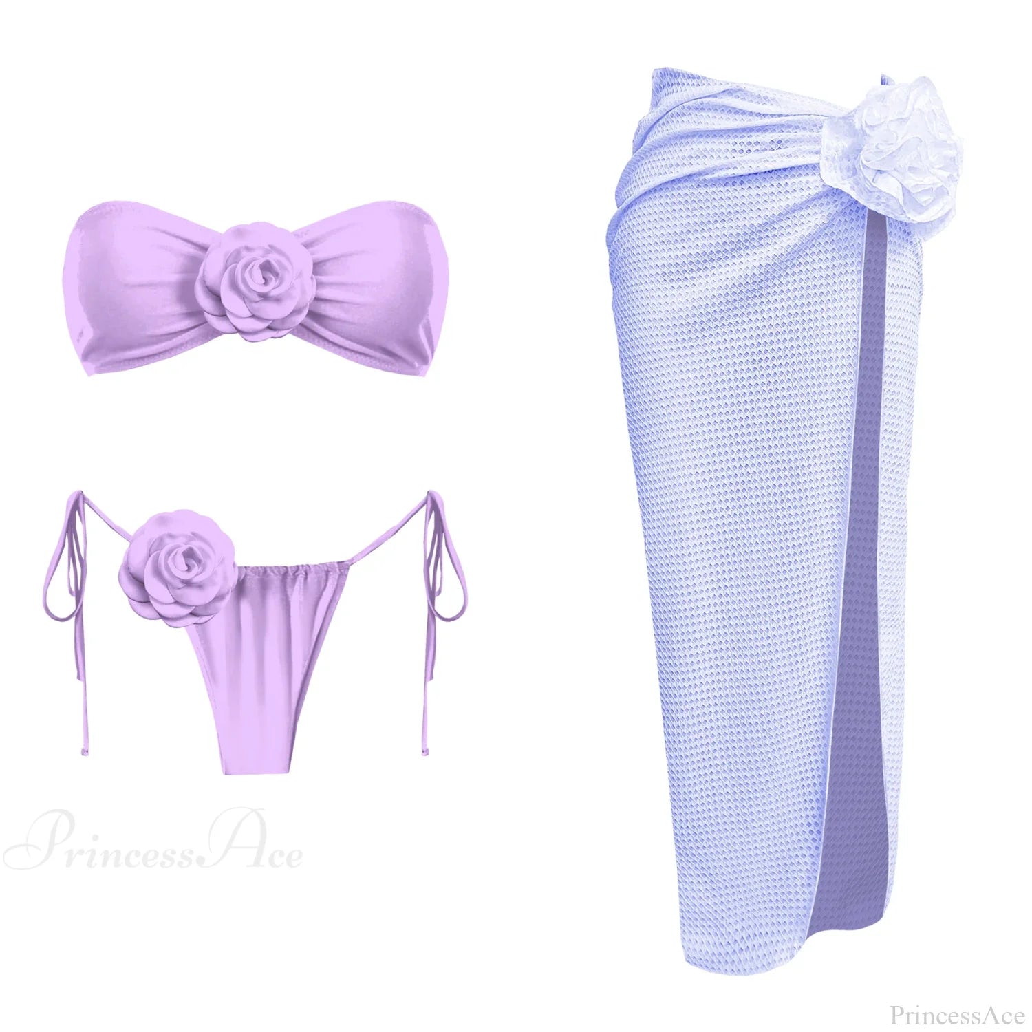 3D Flower Bandage Bikini Set purple3 / S