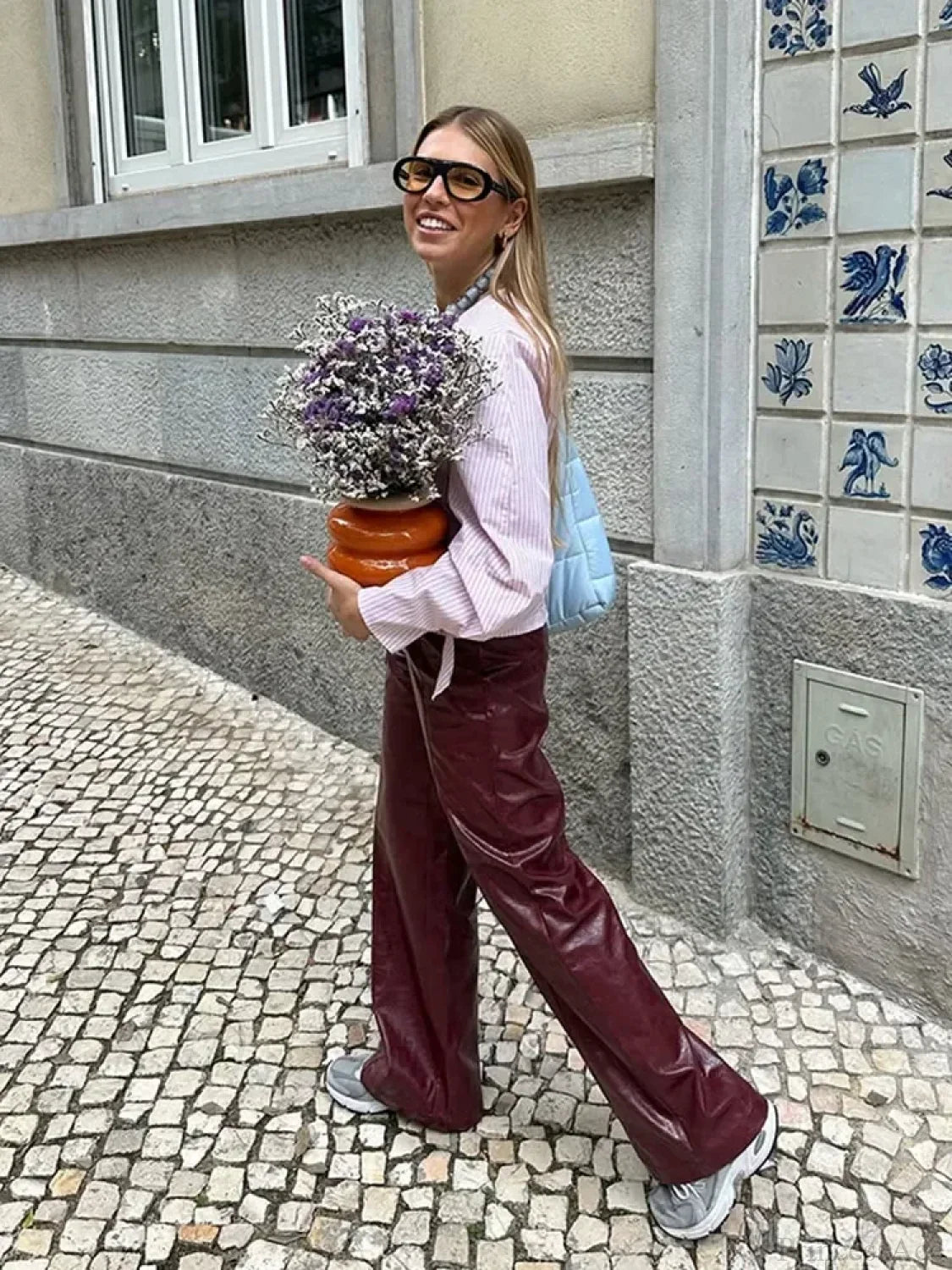 3D Flower Splicing V Neck Pink Blouse blouse-250223