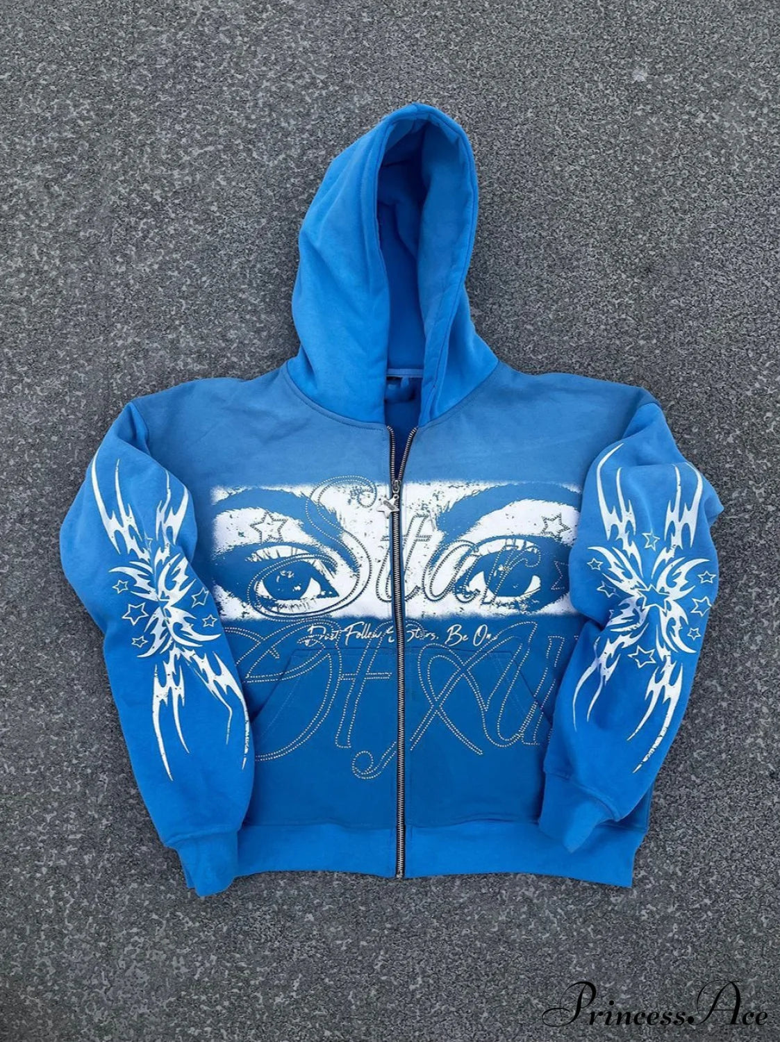 3D Print Vintage Long Sleeve Zip Hoodie Blue / XS