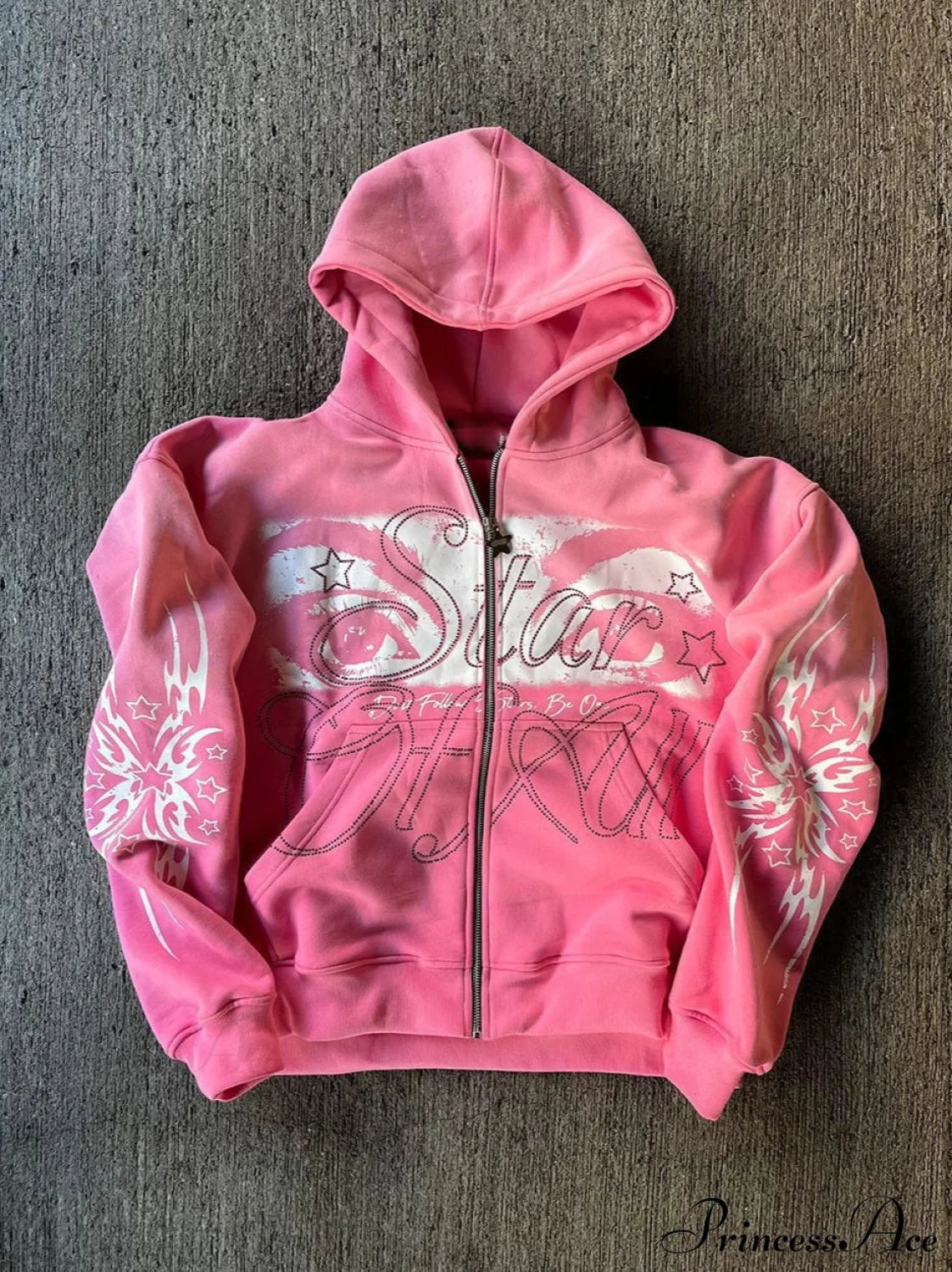 3D Print Vintage Long Sleeve Zip Hoodie Rose Pink / XS