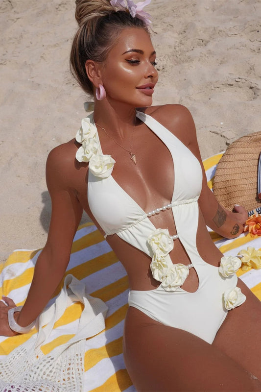 Einteiliges Bikini-Set mit Perlendetail