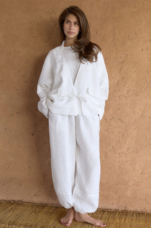 Tie Front V Neck Blouse Harem Pants Set