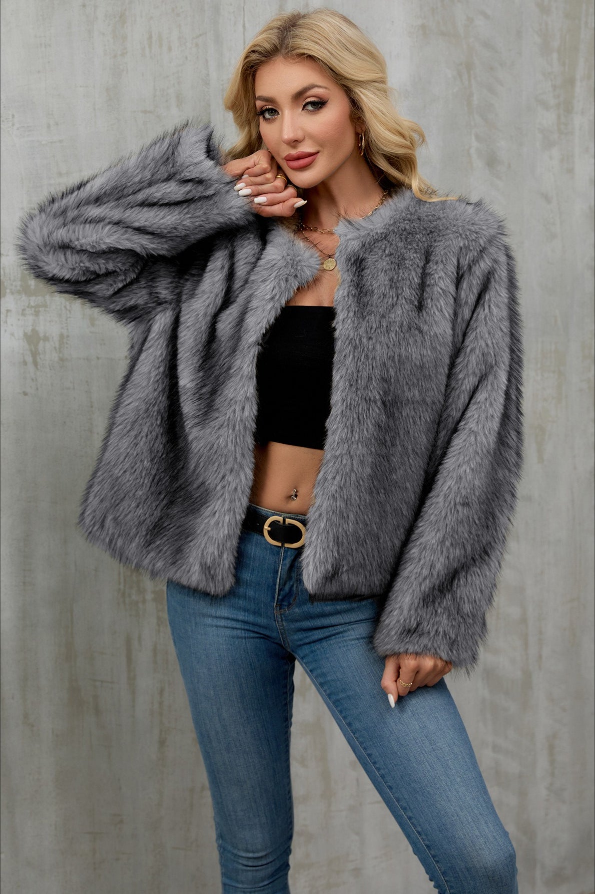 Plush Short Fur Open Cardigan Coat coats