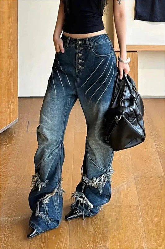 Y2K Distressed-Jeans mit Kratzspuren 