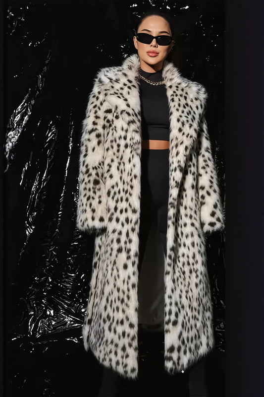 Spotted Plush Belted Long Coat