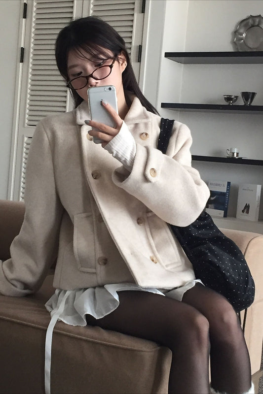 Kurzer Vintage-Mantel aus Wollmischung mit Fleecefutter im Preppy-Stil