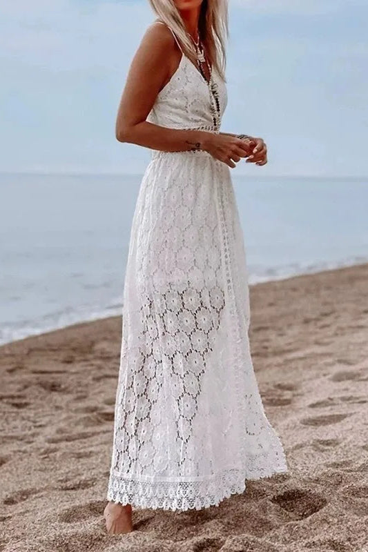 Lace V Neck Hollow Boho Dress