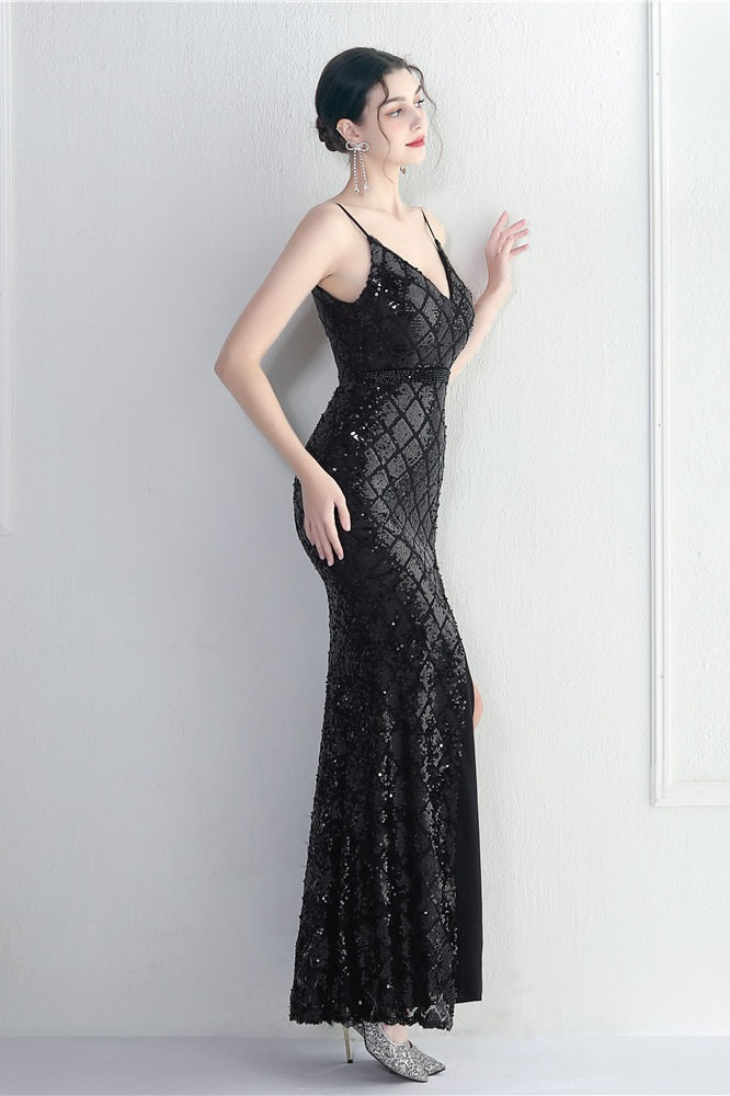 Iridescent Sequin Slit Bodycon Maxi Dress