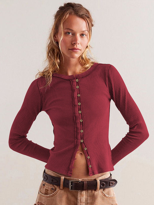 Geknöpfter Rippstrick-Cardigan
