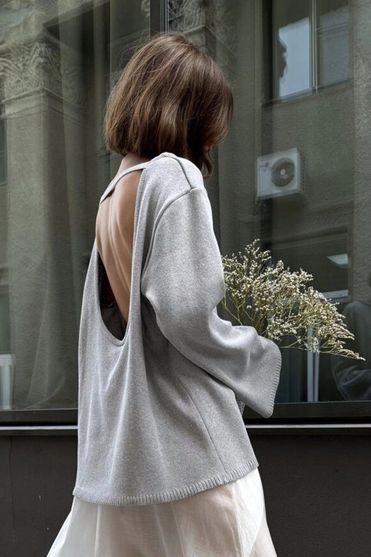 Open Back Boat Neck Knit Sweater