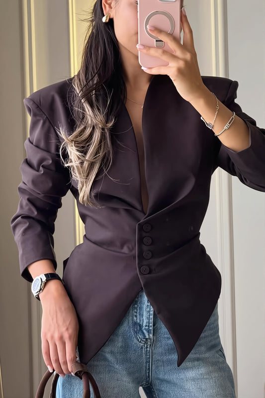 Deep V Tie Back Pointed Hem Blazer