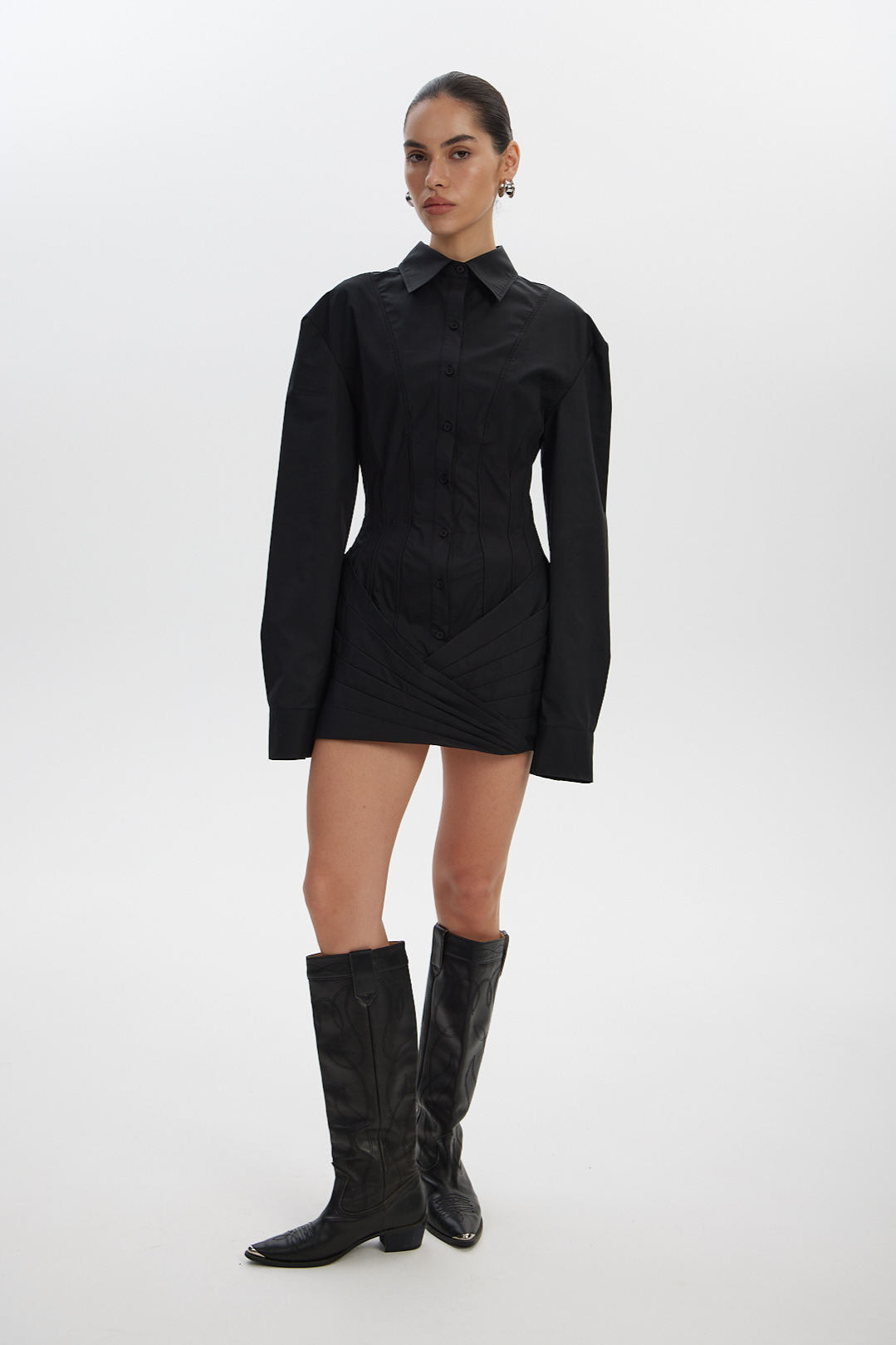 White Long Sleeve Tie Waist Fitted Mini Dress