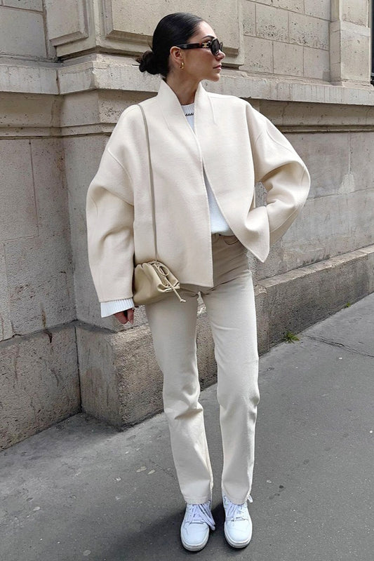 Beige Wolljacke mit lockerer Passform