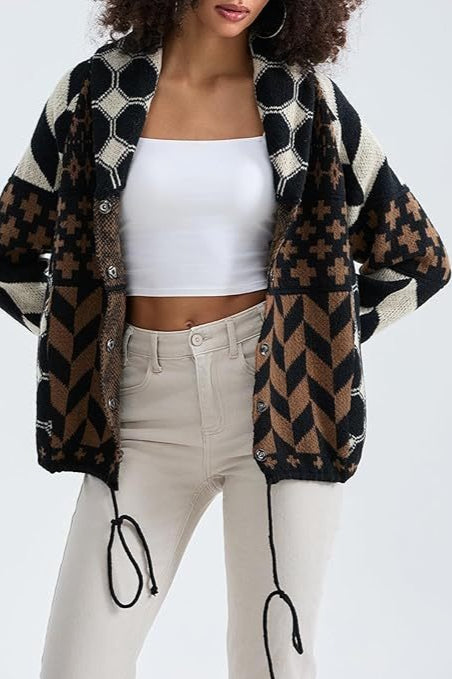 Oversized Soft Yarn Cardigan Brown / L