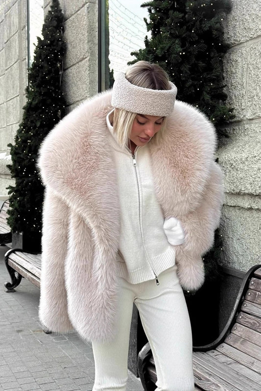 Faux Fox Fur Puffy Collar Coat