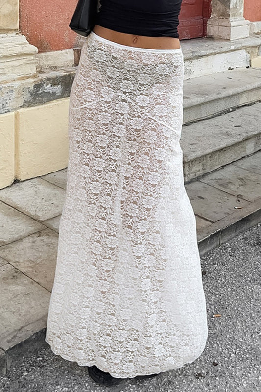 Maxirock aus transparenter Jacquardspitze