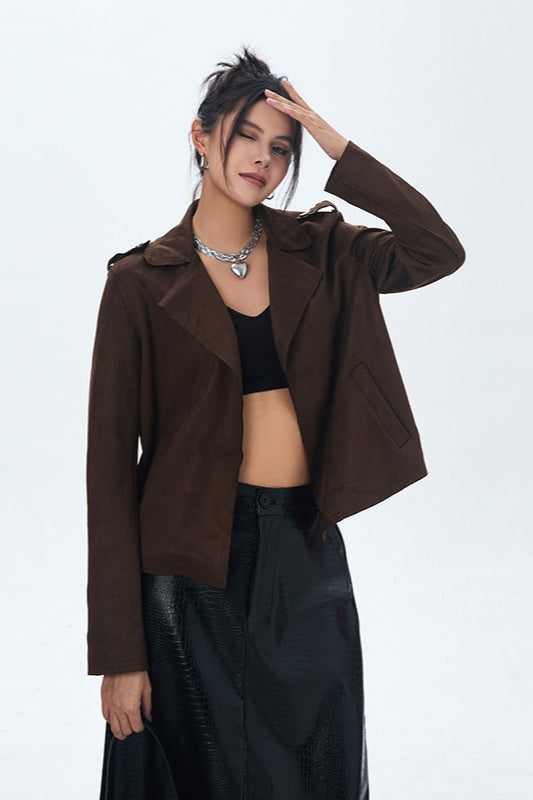 Suede Open Front Biker Jacket