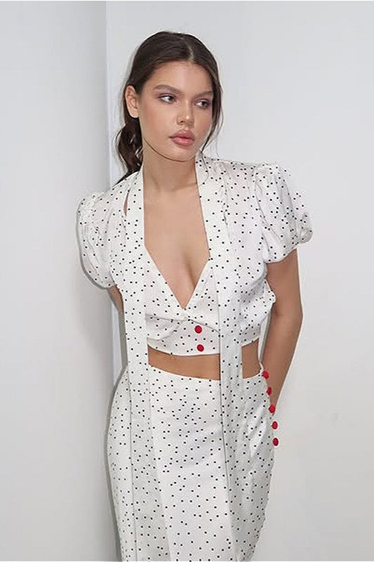 Zweiteiliges Maxi-Set mit Polka Dot-V-Ausschnitt