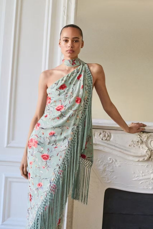 Boho-Kleid mit Neckholder und Fransen