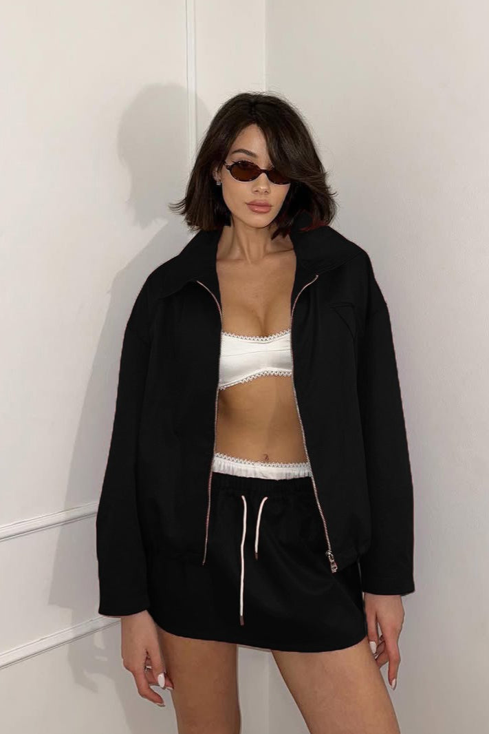 Mini Skirt with Street Style Jacket S / Black