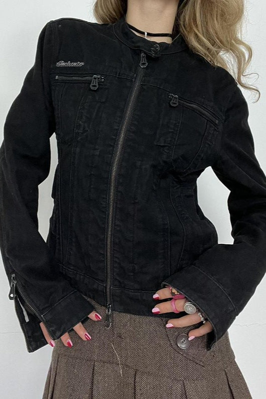 Schwarze Jeansjacke aus gewaschenem Denim