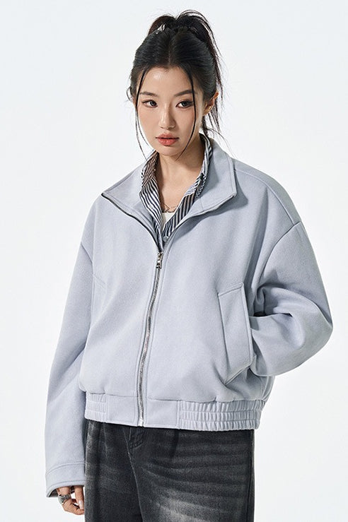 PU Leather Moto Style Longline Jacket S / Blue