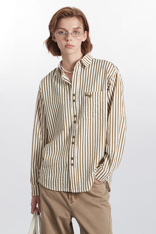 Striped Long-Sleeve Retro Fashion Blouse